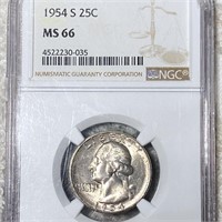 1954-S Washington Silver Quarter NGC - MS66