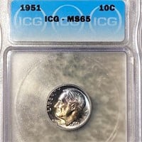 1951 Roosevelt Silver Dime ICG - MS65