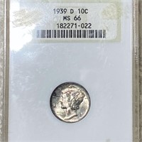 1939-D Mercury Silver Dime NGC - MS66