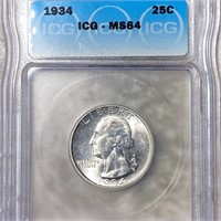 1934 Washington Silver Quarter ICG - MS64