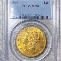 1904 $20 Gold Double Eagle PCGS - MS61