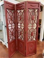 3 Panel Room Divider Screen, Painted Red