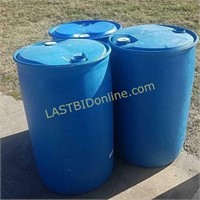3 Blue Poly 55 gallon Drums / Barrels