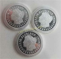 3 "Poker Chip" Morgan design .999 Silver Rounds