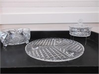 Cut Glass Footed Bowl, Round Serving Platter