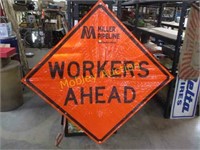 WORKERS AHEAD SIGN-FOLD UP