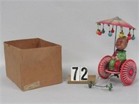 CELLULOID & TIN CLOWN WITH CART WIND-UP:
