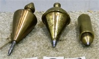 3 – Various brass plumb bobs, 3 – 6oz. G-Vg
