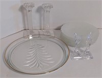 Lot of Glassware w/ Christmas Tree Tray, Leaf