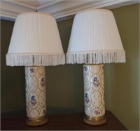 Decorative Table Lamp w/ Floral Ceramic Base,