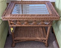 Wicker End Table w/ Glass Table