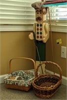 Baskets and Wood Golfing Statue