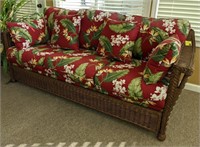 Wicker Sofa w/ Hawaiian Flower Cushions