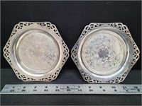 2 Six Sided Silver Small Plates