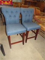 PAIR OF SOLID WOOD PADDED BAR CHAIRS