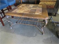 MARBLE INSERT LEATHER WRAP EDGE COFFEE TABLE