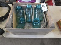 Vintage Crate w/ Blue Ball Jars