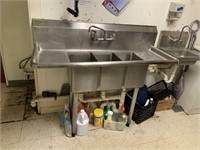 Three bay commercial deep stainless steel sink