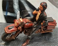 11 - CARVED MOTORCYCLE & RIDER STATUE