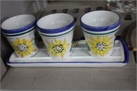 SUNFLOWER DECORATED PLANTERS AND TRAY