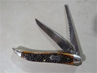 QUEEN CITY 2 BLADE FISH KNIFE W/BONE HANDLES