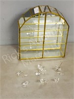 brass & glass display- w/ Swarovski animals