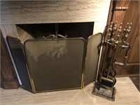 Stunning Brass Fireplace Screen & Tools