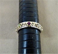 STERLING RING*BIRTHSTONES*GOLD PLATE ROSES*SZ 7
