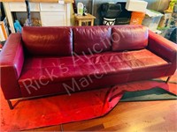 2 pcs deep red sectional leather sofa