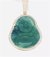 14k Yellow Gold Large Green Jade Buddha & D