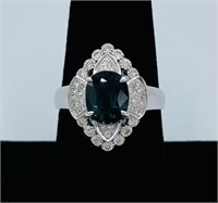 14k Gold 2.42ct Blue Sapphire 0.30ct Diamond Ring