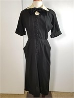 1940s black knit dress w/rhinestones