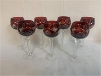 9 Ruby Bohemian Cut to Clear Wine Glasses