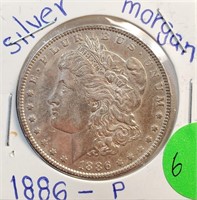 1886 ''P" - MORGAN SILVER DOLLAR (6)