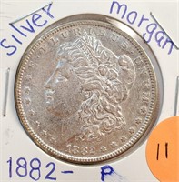 1882 "P'' - MORGAN SILVER DOLLAR (11)