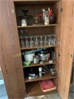 2 Door cabinet w/ cookware and vintage utensils