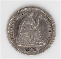 Coin 1871 United States Liberty Seated Half Dime