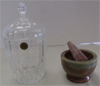 Marble Mortar & Pestle with Lead Crystal Jar