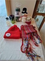 Candles, beanie, holiday decor