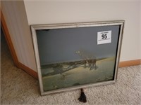 Vintage framed lone wolf art 18" x 21"