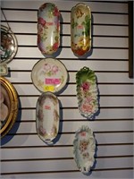 6 HAND PAINTED RELISH TRAYS & PLATE