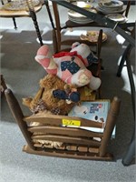 VINTAGE WOOD DOLL CRADLE W/ BEARS & KIDS BOOKS