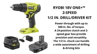 RYOBI 18V ONE+™ 2-SPEED, 1/2" DRILL/DRIVER KIT