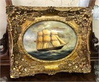 Ornate Gold Framed Ship Painting