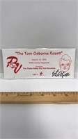 Tom Osborne Roast ticket signed by Keith Jones