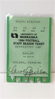 1984 Nebraska Univ Staff Season ticket in