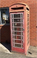 ANTIQUE CAST IRON RED TELEPHONE BOOTH WITH