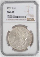 Coin 1881-S Morgan Silver Dollar - NGC MS64+