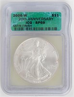 Coin 2006-W 20th Anniversary Silver Eagle ICG SP69