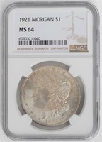 Coin 1921-P Morgan Silver Dollar - NGC MS 64